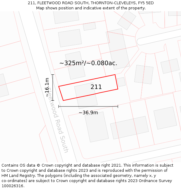 211, FLEETWOOD ROAD SOUTH, THORNTON-CLEVELEYS, FY5 5ED: Plot and title map