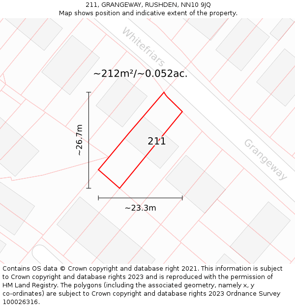 211, GRANGEWAY, RUSHDEN, NN10 9JQ: Plot and title map