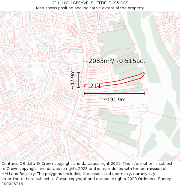 211, HIGH GREAVE, SHEFFIELD, S5 9GS: Plot and title map