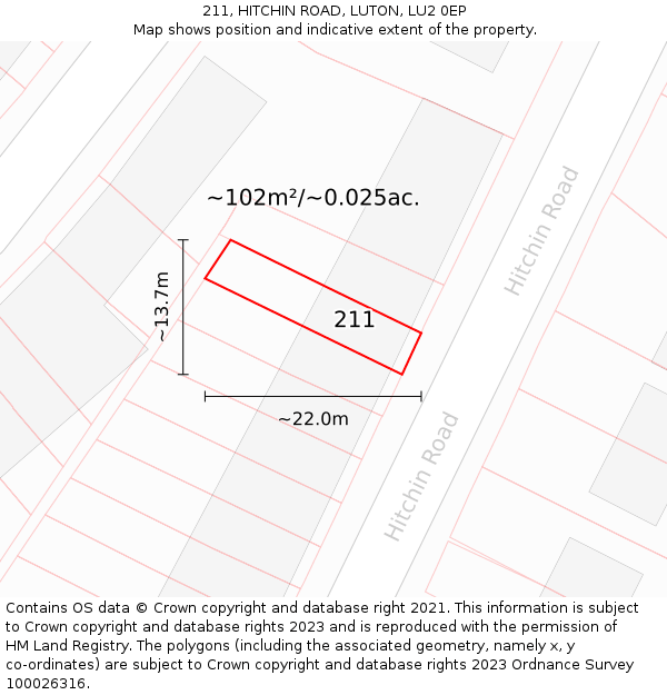 211, HITCHIN ROAD, LUTON, LU2 0EP: Plot and title map