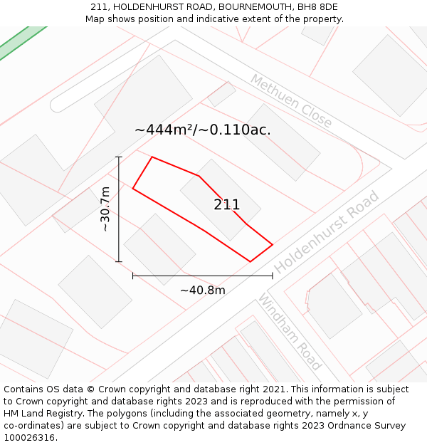 211, HOLDENHURST ROAD, BOURNEMOUTH, BH8 8DE: Plot and title map