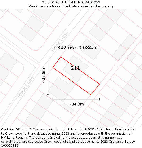 211, HOOK LANE, WELLING, DA16 2NX: Plot and title map