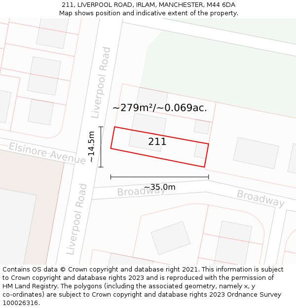 211, LIVERPOOL ROAD, IRLAM, MANCHESTER, M44 6DA: Plot and title map