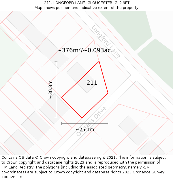 211, LONGFORD LANE, GLOUCESTER, GL2 9ET: Plot and title map