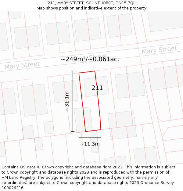 211, MARY STREET, SCUNTHORPE, DN15 7QH: Plot and title map