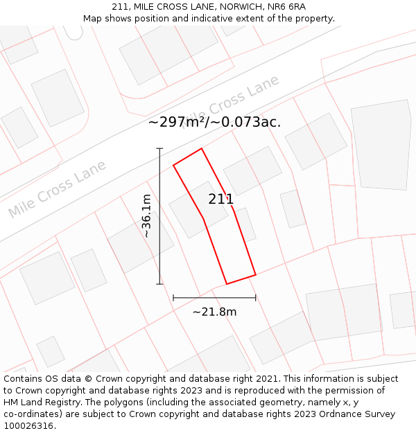211, MILE CROSS LANE, NORWICH, NR6 6RA: Plot and title map