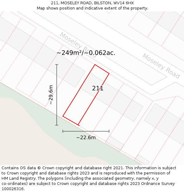 211, MOSELEY ROAD, BILSTON, WV14 6HX: Plot and title map