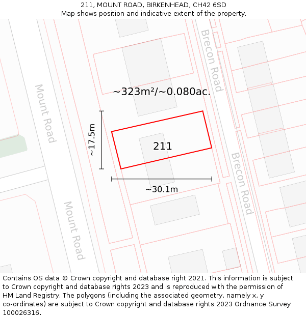 211, MOUNT ROAD, BIRKENHEAD, CH42 6SD: Plot and title map