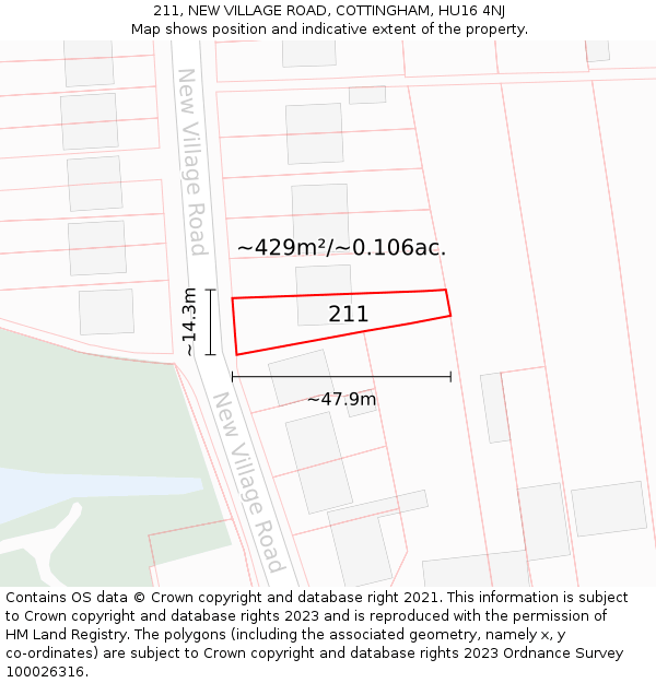 211, NEW VILLAGE ROAD, COTTINGHAM, HU16 4NJ: Plot and title map