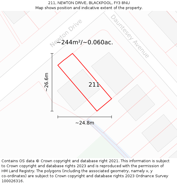 211, NEWTON DRIVE, BLACKPOOL, FY3 8NU: Plot and title map