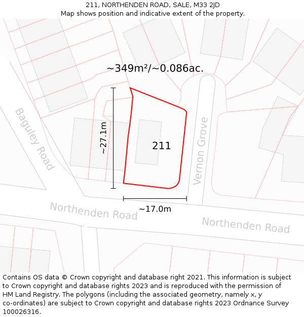 211, NORTHENDEN ROAD, SALE, M33 2JD: Plot and title map