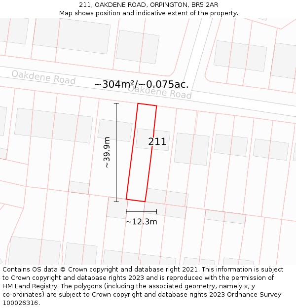 211, OAKDENE ROAD, ORPINGTON, BR5 2AR: Plot and title map
