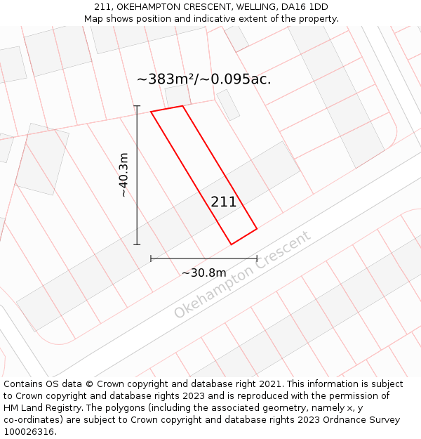 211, OKEHAMPTON CRESCENT, WELLING, DA16 1DD: Plot and title map