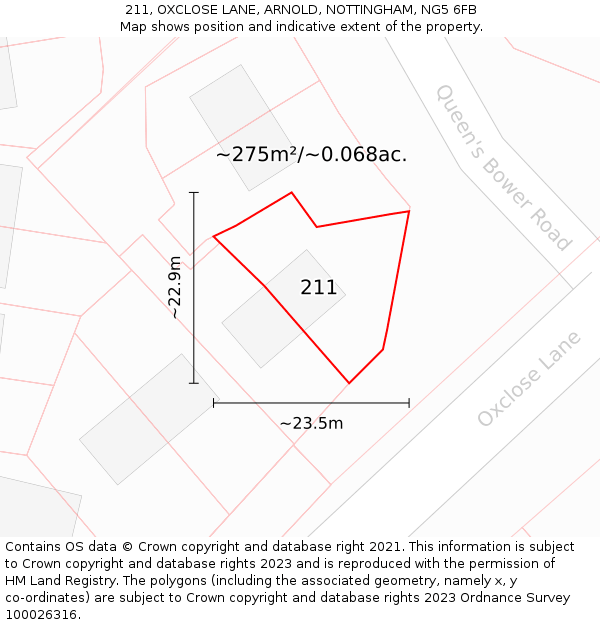 211, OXCLOSE LANE, ARNOLD, NOTTINGHAM, NG5 6FB: Plot and title map