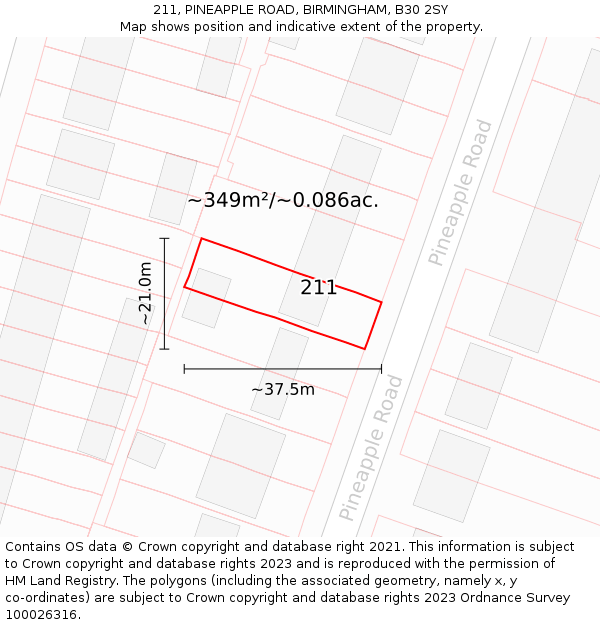211, PINEAPPLE ROAD, BIRMINGHAM, B30 2SY: Plot and title map