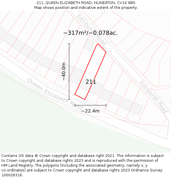211, QUEEN ELIZABETH ROAD, NUNEATON, CV10 9BS: Plot and title map