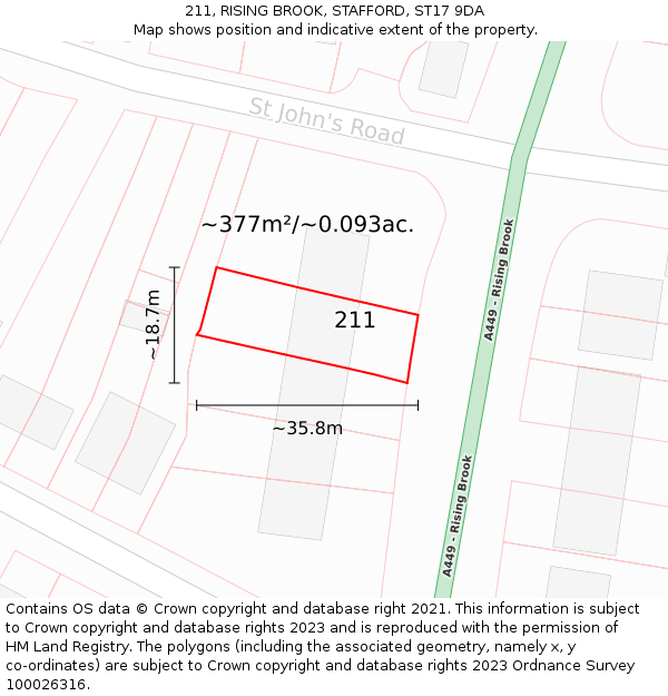 211, RISING BROOK, STAFFORD, ST17 9DA: Plot and title map