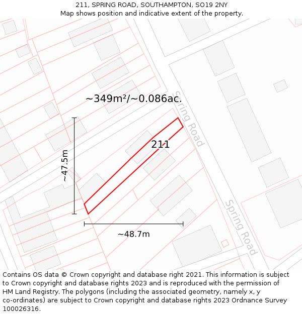 211, SPRING ROAD, SOUTHAMPTON, SO19 2NY: Plot and title map