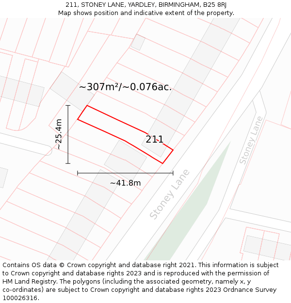 211, STONEY LANE, YARDLEY, BIRMINGHAM, B25 8RJ: Plot and title map