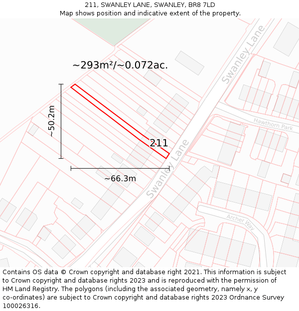 211, SWANLEY LANE, SWANLEY, BR8 7LD: Plot and title map