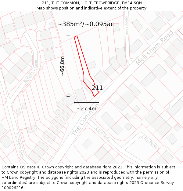 211, THE COMMON, HOLT, TROWBRIDGE, BA14 6QN: Plot and title map