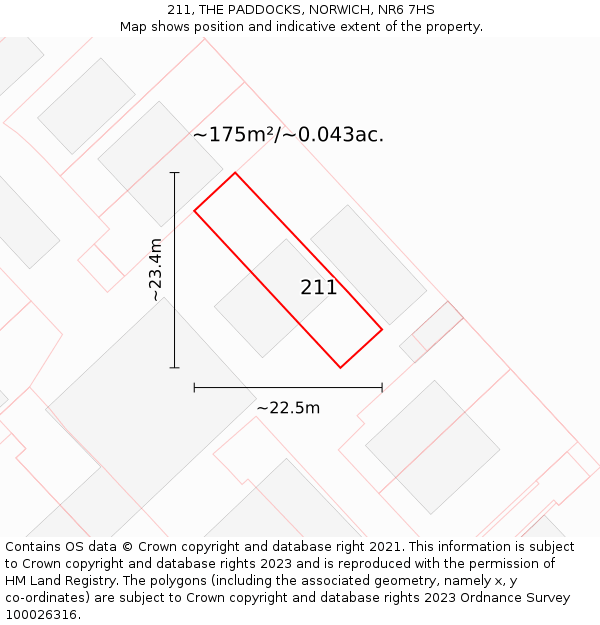 211, THE PADDOCKS, NORWICH, NR6 7HS: Plot and title map