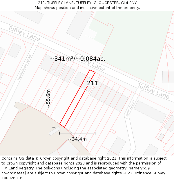 211, TUFFLEY LANE, TUFFLEY, GLOUCESTER, GL4 0NY: Plot and title map