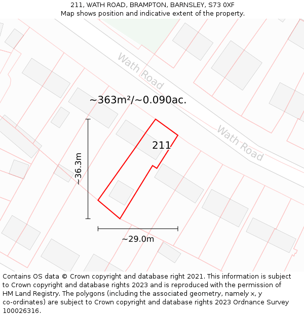 211, WATH ROAD, BRAMPTON, BARNSLEY, S73 0XF: Plot and title map