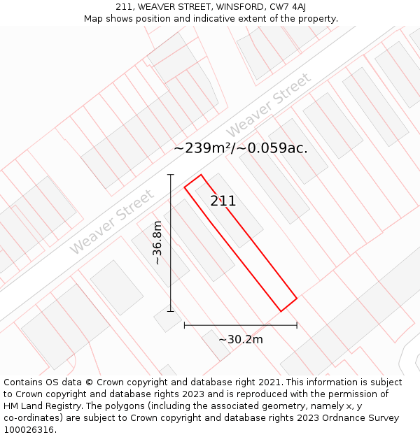 211, WEAVER STREET, WINSFORD, CW7 4AJ: Plot and title map