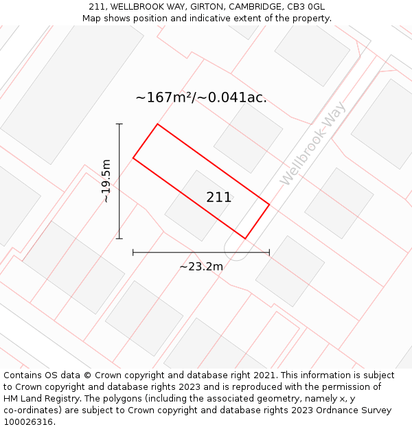 211, WELLBROOK WAY, GIRTON, CAMBRIDGE, CB3 0GL: Plot and title map