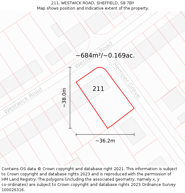 211, WESTWICK ROAD, SHEFFIELD, S8 7BY: Plot and title map