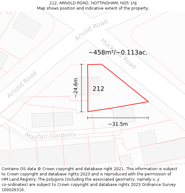 212, ARNOLD ROAD, NOTTINGHAM, NG5 1NJ: Plot and title map