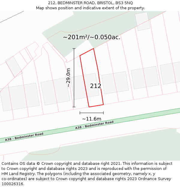 212, BEDMINSTER ROAD, BRISTOL, BS3 5NQ: Plot and title map