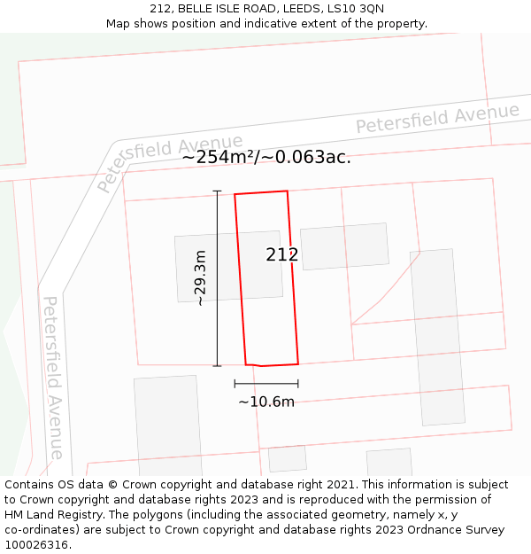 212, BELLE ISLE ROAD, LEEDS, LS10 3QN: Plot and title map