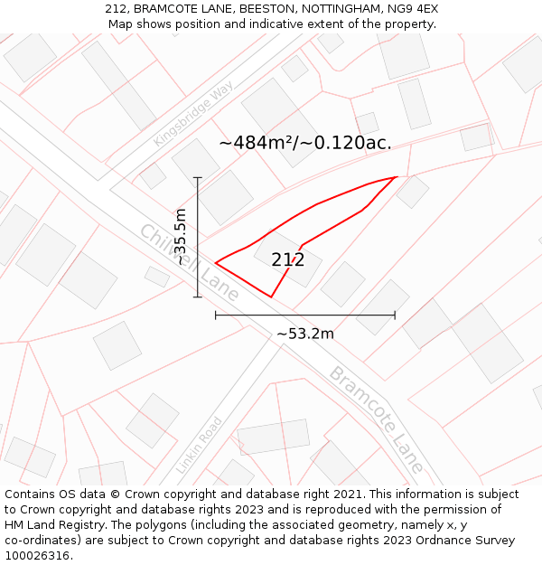 212, BRAMCOTE LANE, BEESTON, NOTTINGHAM, NG9 4EX: Plot and title map
