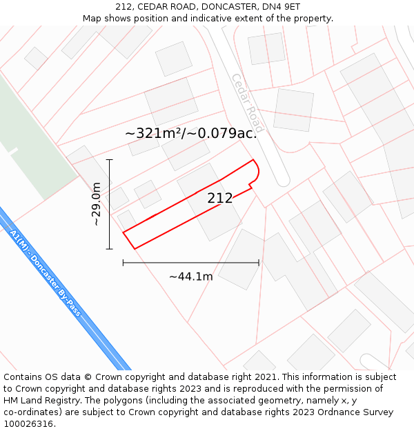212, CEDAR ROAD, DONCASTER, DN4 9ET: Plot and title map