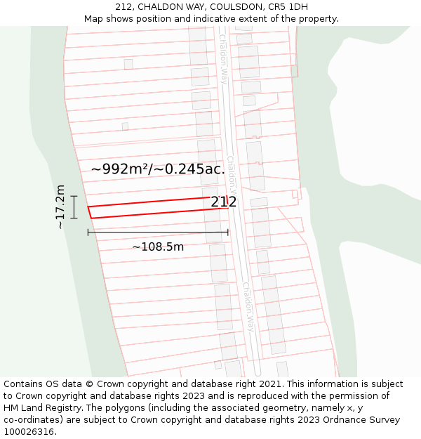 212, CHALDON WAY, COULSDON, CR5 1DH: Plot and title map