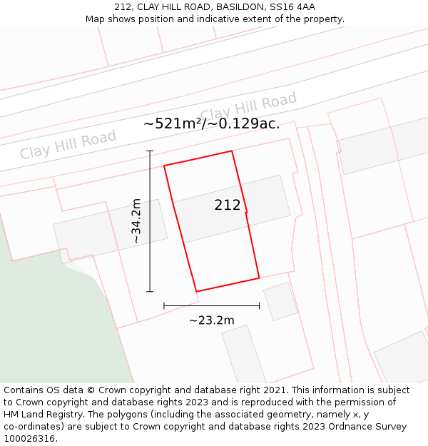 212, CLAY HILL ROAD, BASILDON, SS16 4AA: Plot and title map