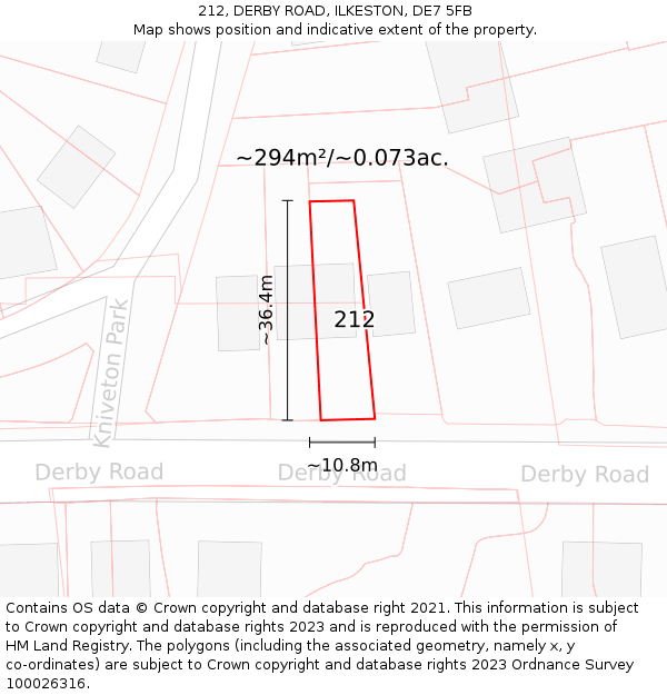 212, DERBY ROAD, ILKESTON, DE7 5FB: Plot and title map