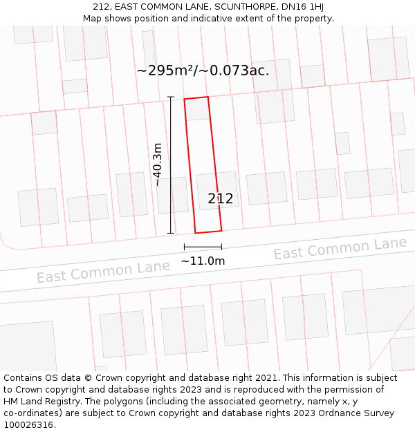 212, EAST COMMON LANE, SCUNTHORPE, DN16 1HJ: Plot and title map