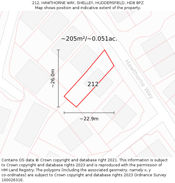 212, HAWTHORNE WAY, SHELLEY, HUDDERSFIELD, HD8 8PZ: Plot and title map