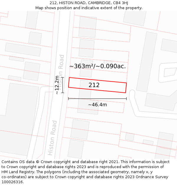 212, HISTON ROAD, CAMBRIDGE, CB4 3HJ: Plot and title map