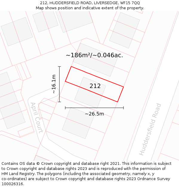 212, HUDDERSFIELD ROAD, LIVERSEDGE, WF15 7QQ: Plot and title map