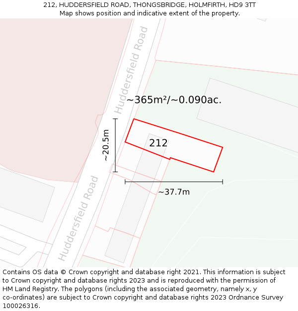 212, HUDDERSFIELD ROAD, THONGSBRIDGE, HOLMFIRTH, HD9 3TT: Plot and title map
