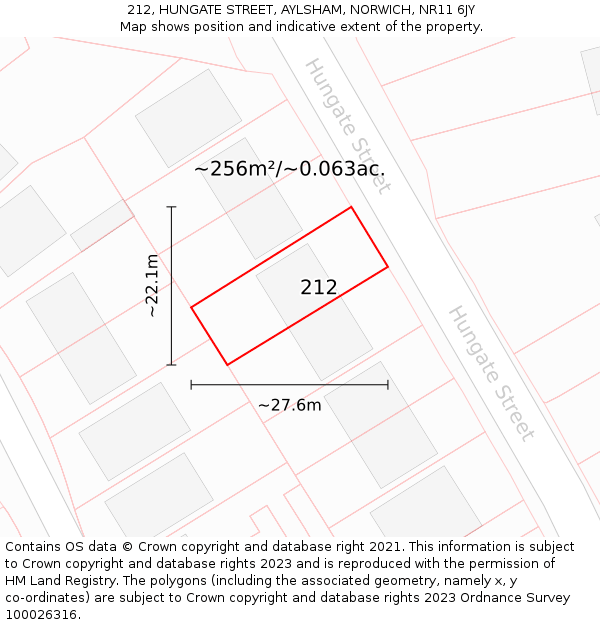 212, HUNGATE STREET, AYLSHAM, NORWICH, NR11 6JY: Plot and title map