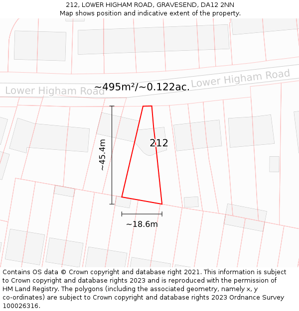 212, LOWER HIGHAM ROAD, GRAVESEND, DA12 2NN: Plot and title map