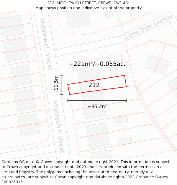 212, MIDDLEWICH STREET, CREWE, CW1 4DL: Plot and title map
