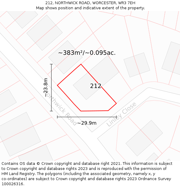 212, NORTHWICK ROAD, WORCESTER, WR3 7EH: Plot and title map