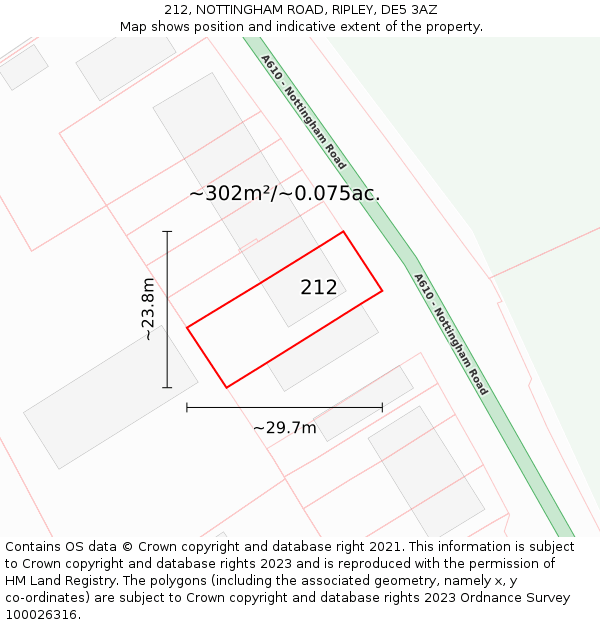 212, NOTTINGHAM ROAD, RIPLEY, DE5 3AZ: Plot and title map