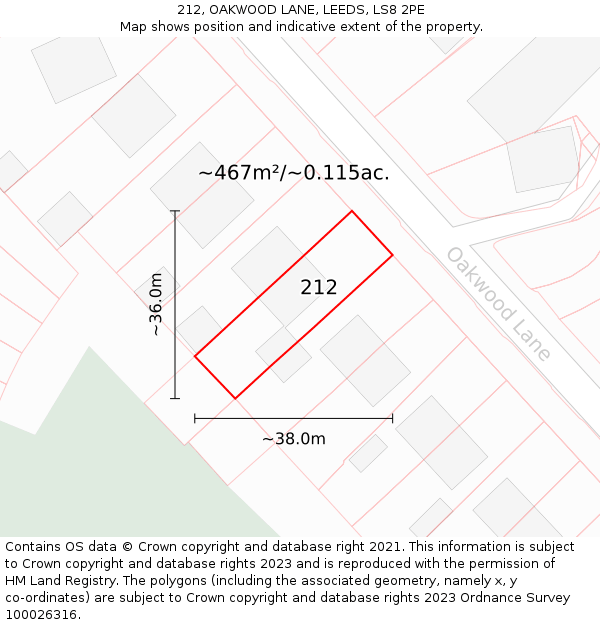 212, OAKWOOD LANE, LEEDS, LS8 2PE: Plot and title map